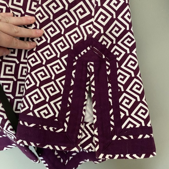 TORY BURCH Purple Wine & White Geo Print Long Sleeve Tunic Top Size 4 - Picture 4 of 7